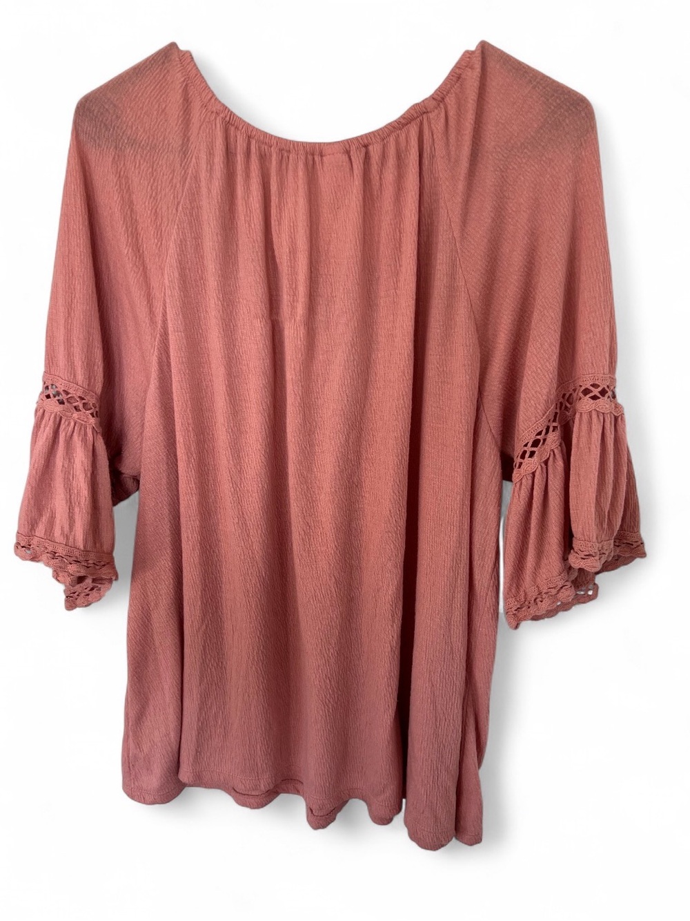 Boho Peasant Blouse with Tassel Tie - Dusty Rose - Picture 2 of 6